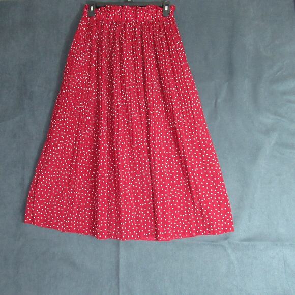 Exlura Skirt Women Medium Red Polka Dot Pleated Midi Swing Secretary Modest Geek - Picture 1 of 6
